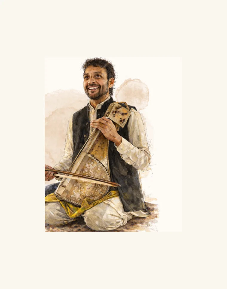 Traditional Kashmiri musician with a string instrument