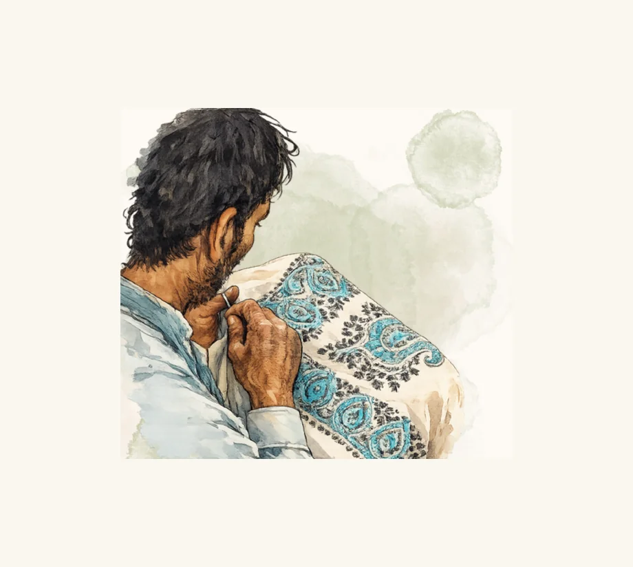 Sozni embroidery detail from a Kashmiri craft textile