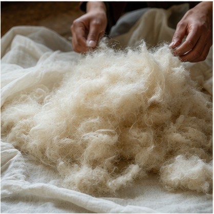 Raw pashmina material before hand processing