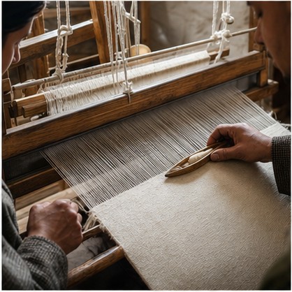 Handwoven pashmina texture on a traditional loom