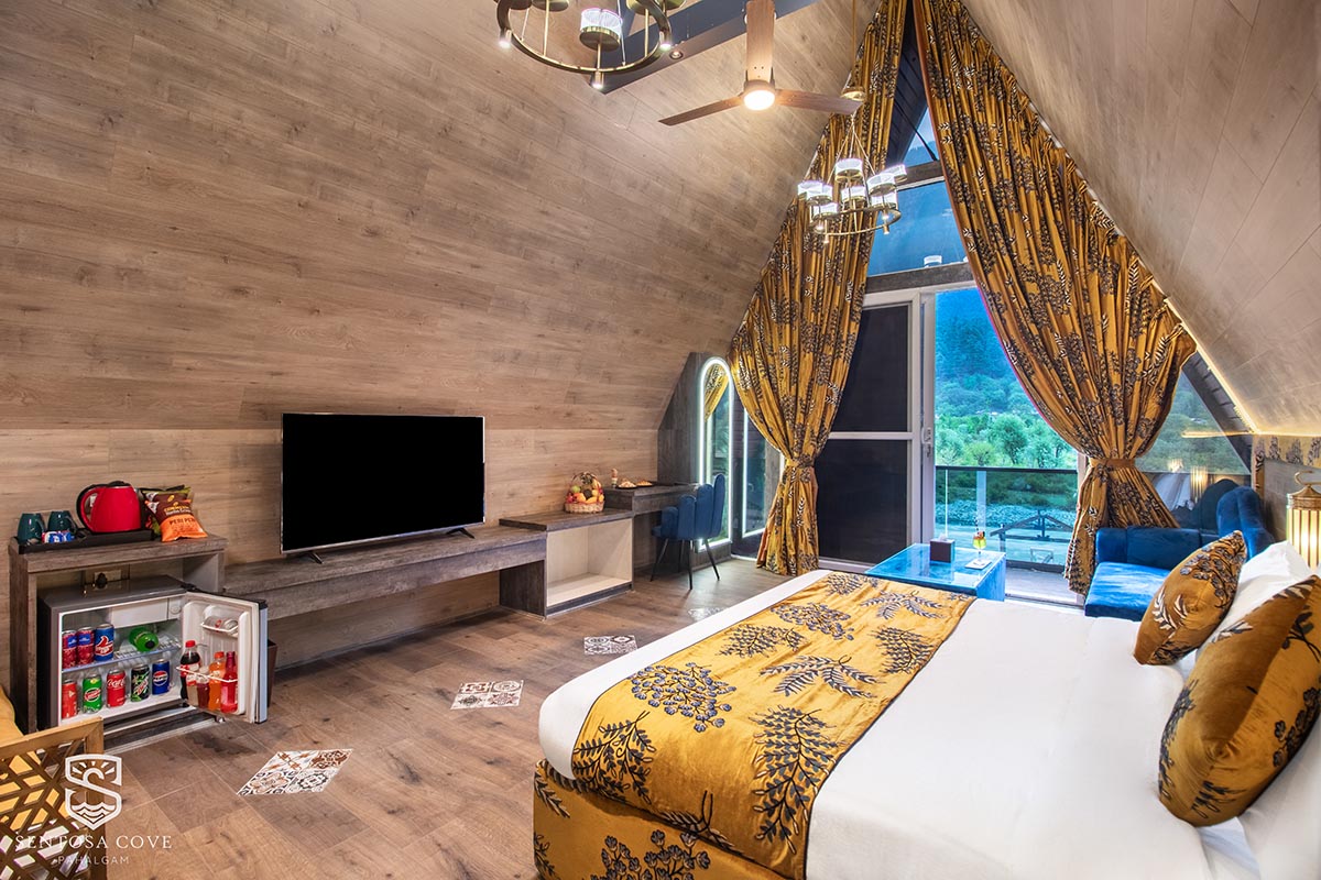 Warm guest room interior at Sanduq